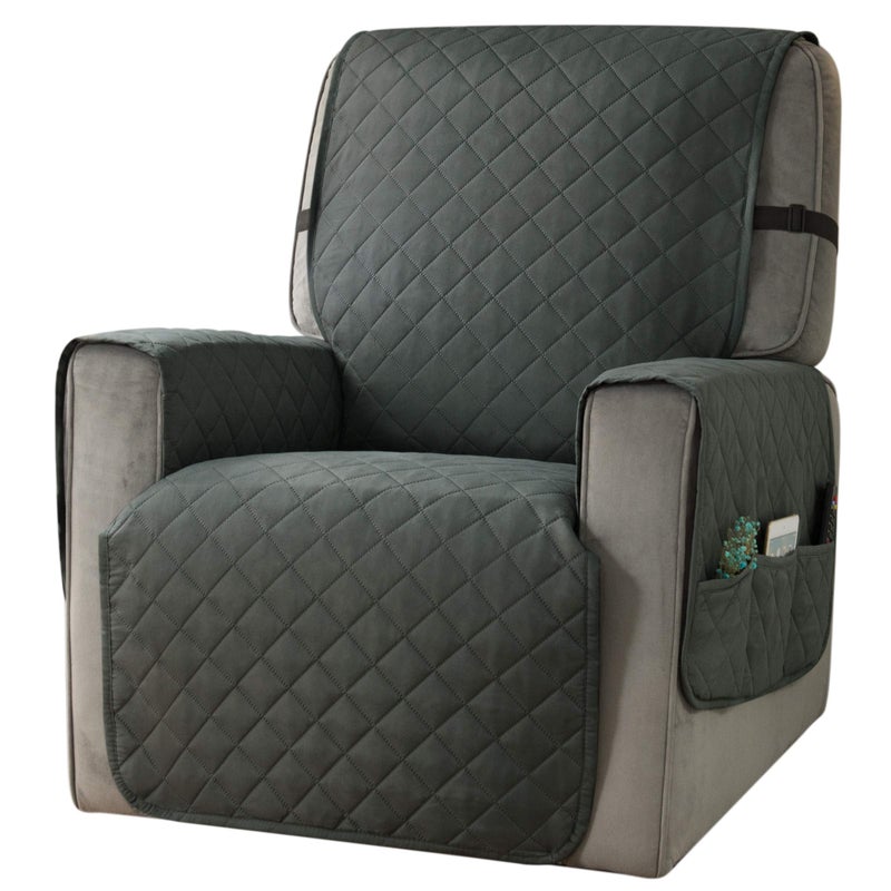 Ouka Recliner Cover for Dogs Seat Width to 25 Inch,Reversible Fabric Small Chair Sofa Protector with Elastic Straps,Non-Slip Armchair Cover for Pets and Kids(Small,Grey) - Image 1